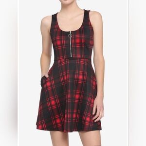 Hot Topic O-Ring Red Plaid Skater Dress Dress